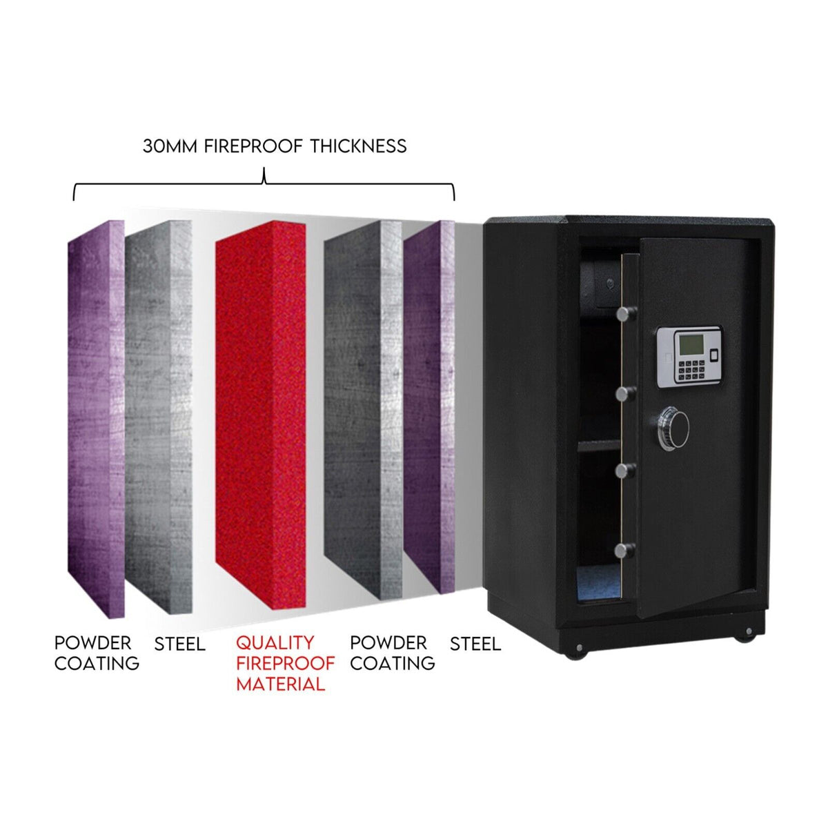 Electronic Digital Safe Box | Fire Proof Safe | Heavy Duty | Key Lock Security | 118L