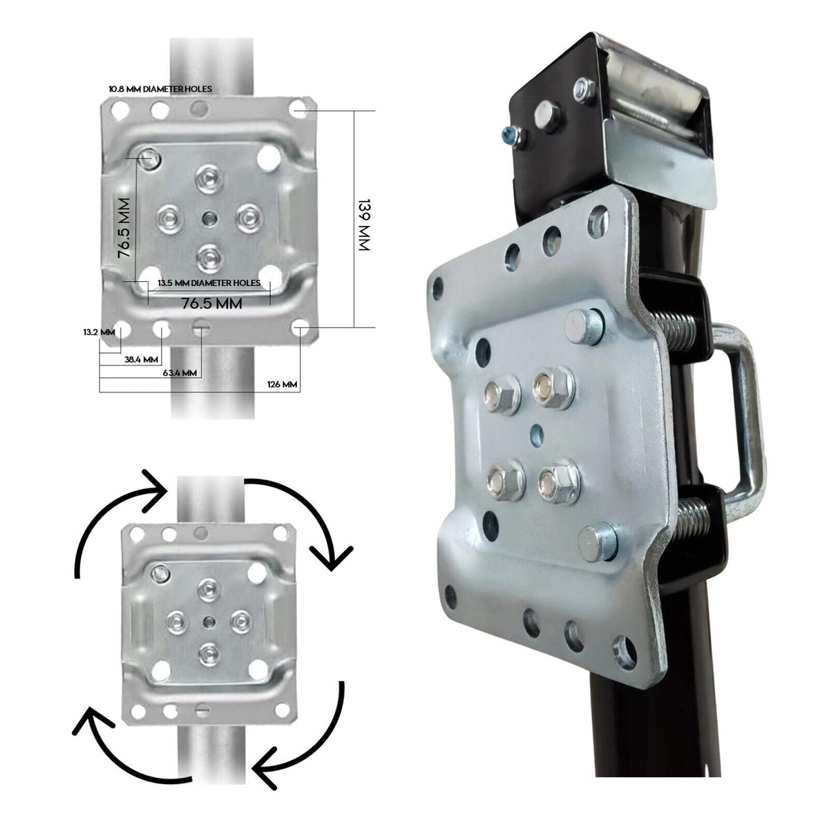 Trailer Parts - Caravan Jack Stand/Jockey Wheel Draw Bar Fitment, 5000LBS