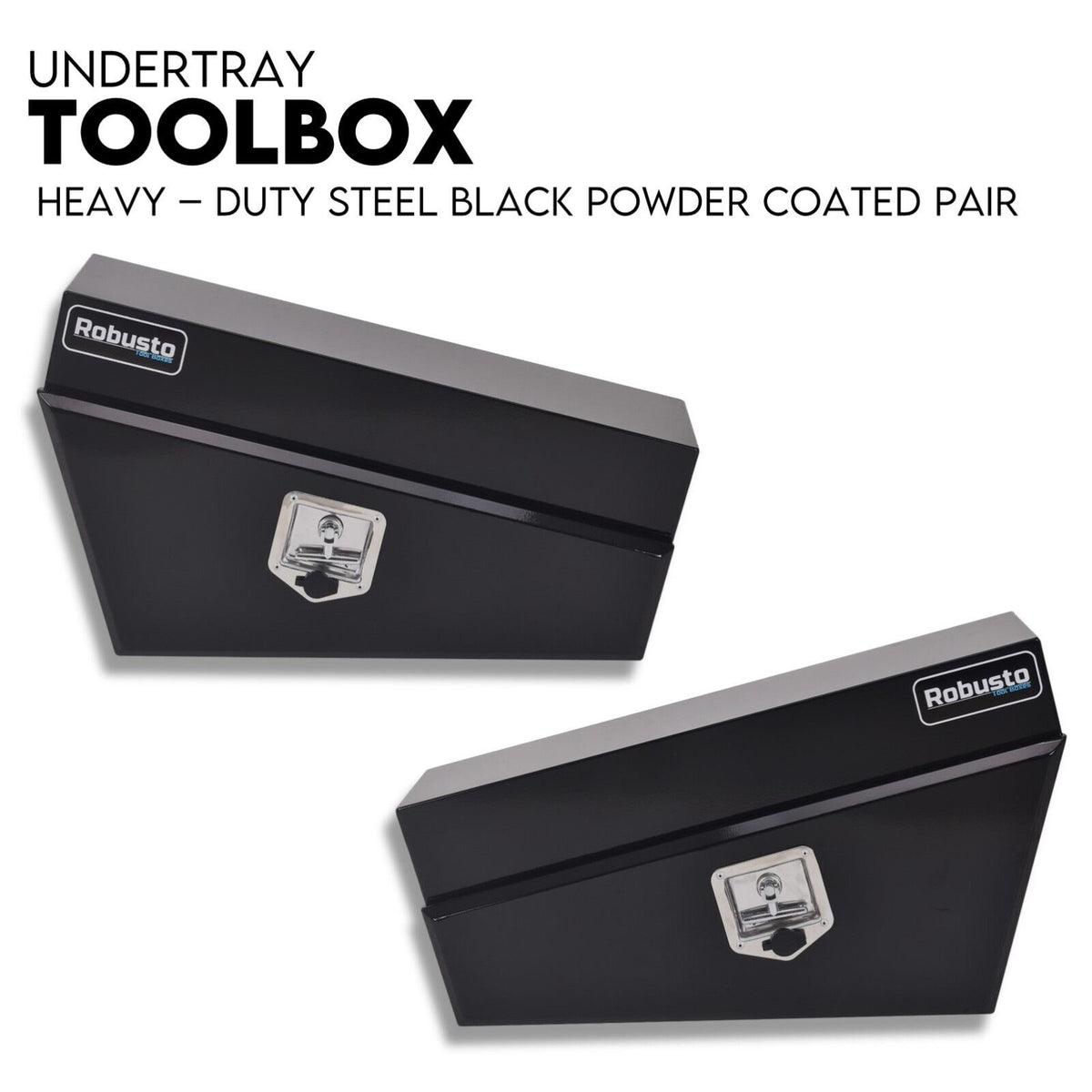 Black Steel 750mm Under Tray Tool Box Underbody Pair Set