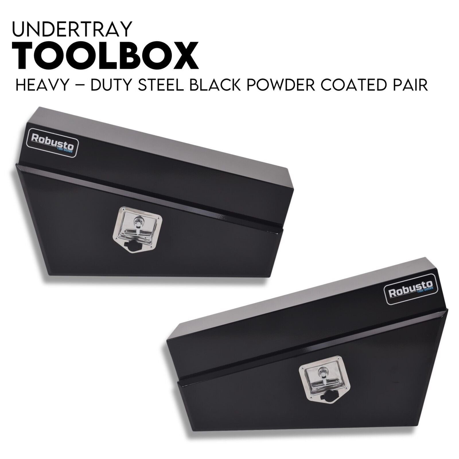 Black Steel 750mm Under Tray Tool Box Underbody Pair Set