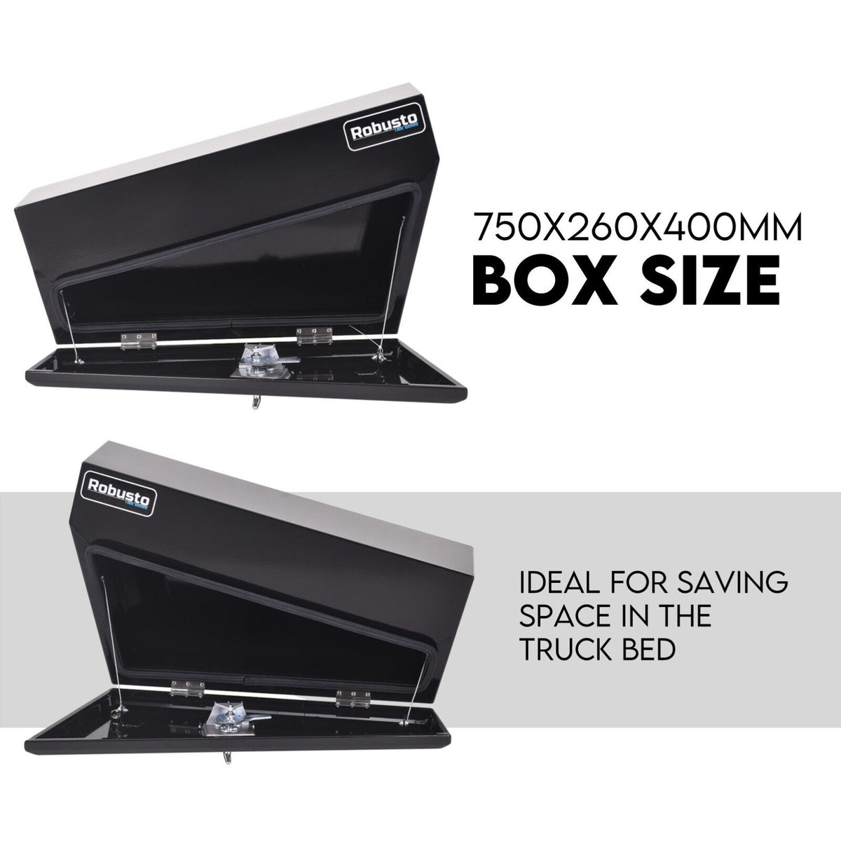 Black Steel 750mm Under Tray Tool Box Underbody Pair Set