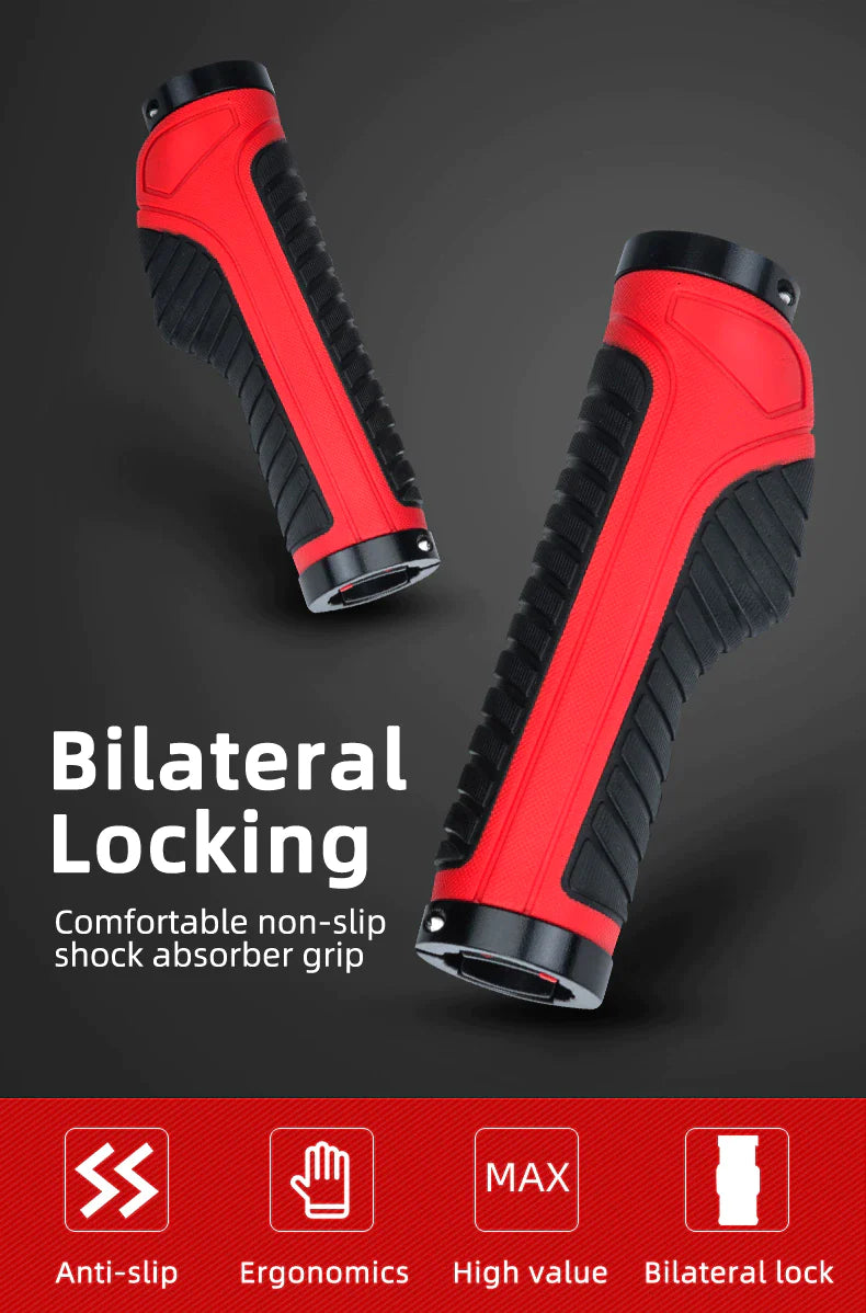 Bicycle Grips | MTB Road Bike Double Lock Rubber Handlebar Grips | Anti-Slip | RED