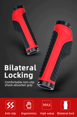 Bicycle Grips | MTB Road Bike Double Lock Rubber Handlebar Grips | Anti-Slip | RED