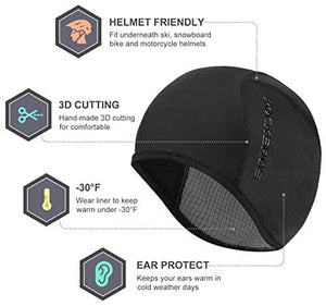 Helmet Fleece Inner Liner | Cycling Skull Cap | Winter Thermal | MTB Mountain Cycling Cap | for Men Women Headwear | for Running Skiing & Winter Sports | BLACK