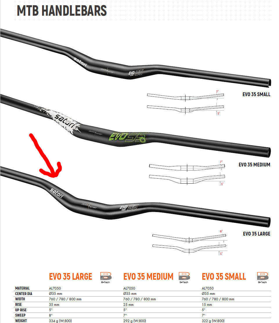 Satori EVO 35 Large - 355mm Rise Handlebar | Black | MTB Trekking Universal | 780mm Long