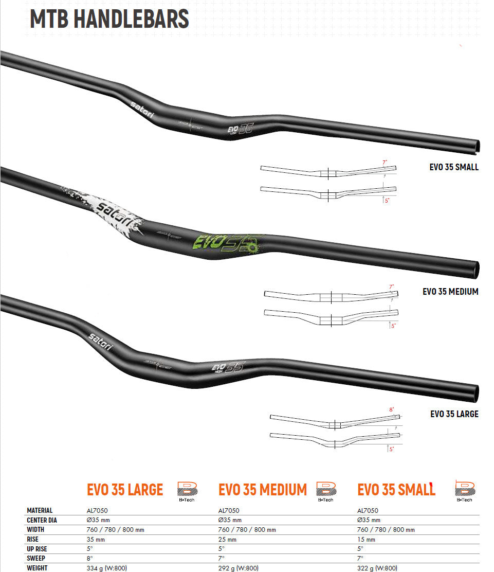 Satori EVO 35 Large - 355mm Rise Handlebar | Black | MTB Trekking Universal | 780mm Long