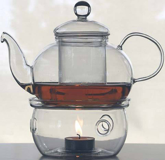 Gongfu Chinese Ceremony Tea Set with 6 Glass Cups, Infuser, and Tealight Candle Pot Warmer
