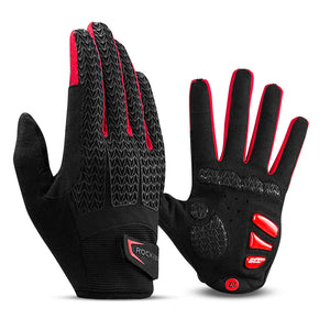 Full Finger MTB Gloves | Large Size | Mountain Road Bike | Breathable Red | Rockbros Unisex | Device Friendly Finger Material | Anti Slip