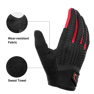 Full Finger MTB Gloves | Medium Size | Mountain Road Bike | Breathable Red | Rockbros Unisex | Device Friendly Finger Material | Anti Slip