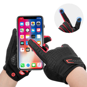 Full Finger MTB Gloves | Medium Size | Mountain Road Bike | Breathable Red | Rockbros Unisex | Device Friendly Finger Material | Anti Slip