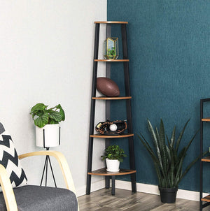 5-Tier Industrial Ladder Bookcase Corner Shelf