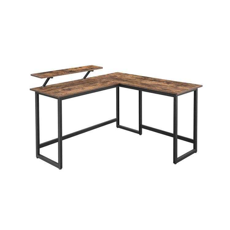 L-Shaped Desk with Screen Stand | Space-Saving | Studying, Gaming, Working