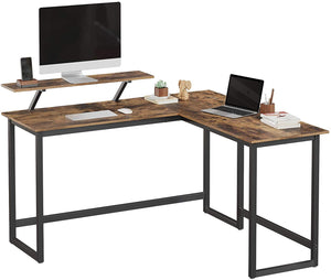 L-Shaped Desk with Screen Stand | Space-Saving | Studying, Gaming, Working