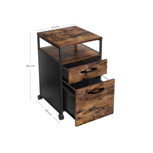 File Cabinet with 2 Drawers & Open Compartments on Wheels