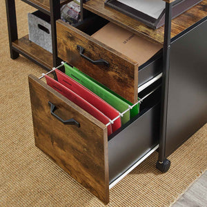 File Cabinet with 2 Drawers & Open Compartments on Wheels