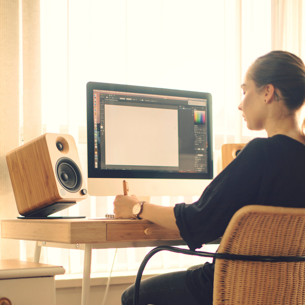 Angled Desktop Speaker Stands for Midsize Speakers - Pair, Black (Kanto S4)