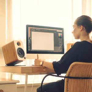 Angled Desktop Speaker Stands for Midsize Speakers - Pair, Black (Kanto S4)