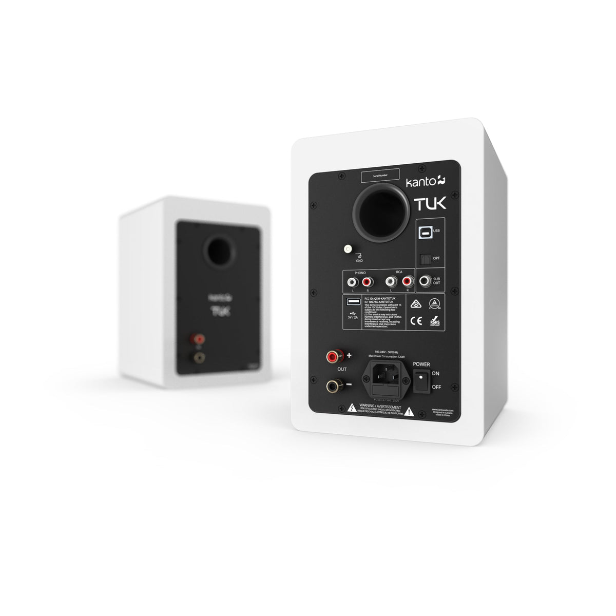 TUK 260W Powered Bookshelf Speakers with Headphone Out, USB Input, Dedicated Phono Pre-amp, Bluetooth - Pair | Matte White
