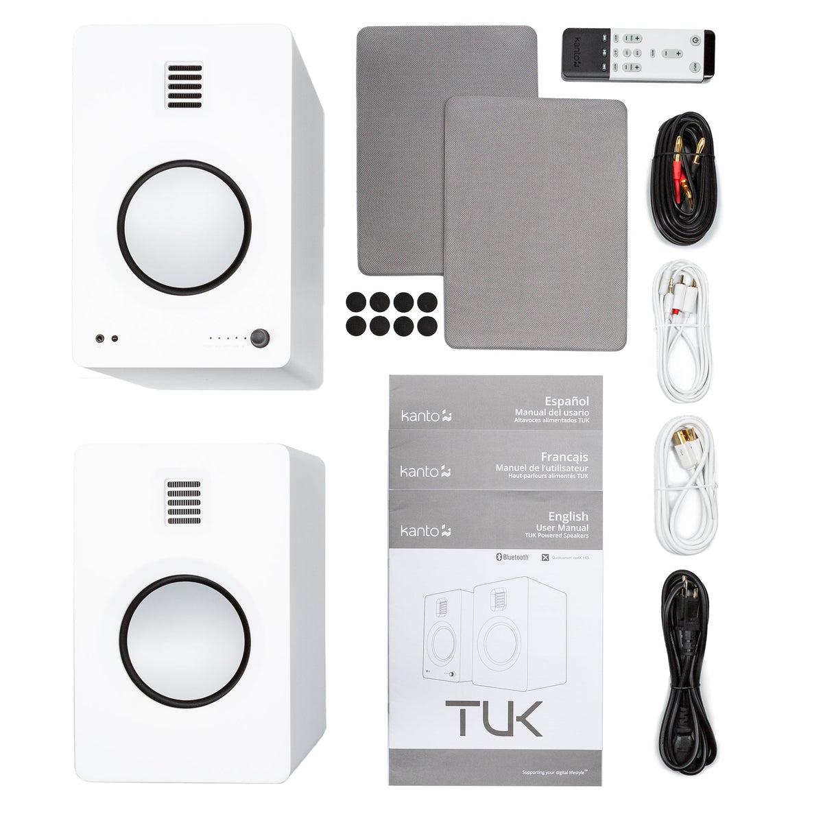 TUK 260W Powered Bookshelf Speakers with Headphone Out, USB Input, Dedicated Phono Pre-amp, Bluetooth - Pair | Matte White