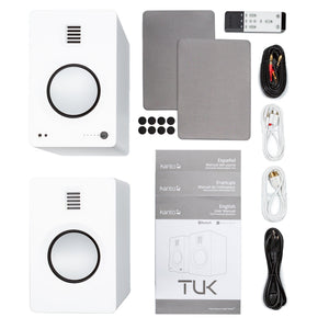 TUK 260W Powered Bookshelf Speakers with Headphone Out, USB Input, Dedicated Phono Pre-amp, Bluetooth - Pair | Matte White