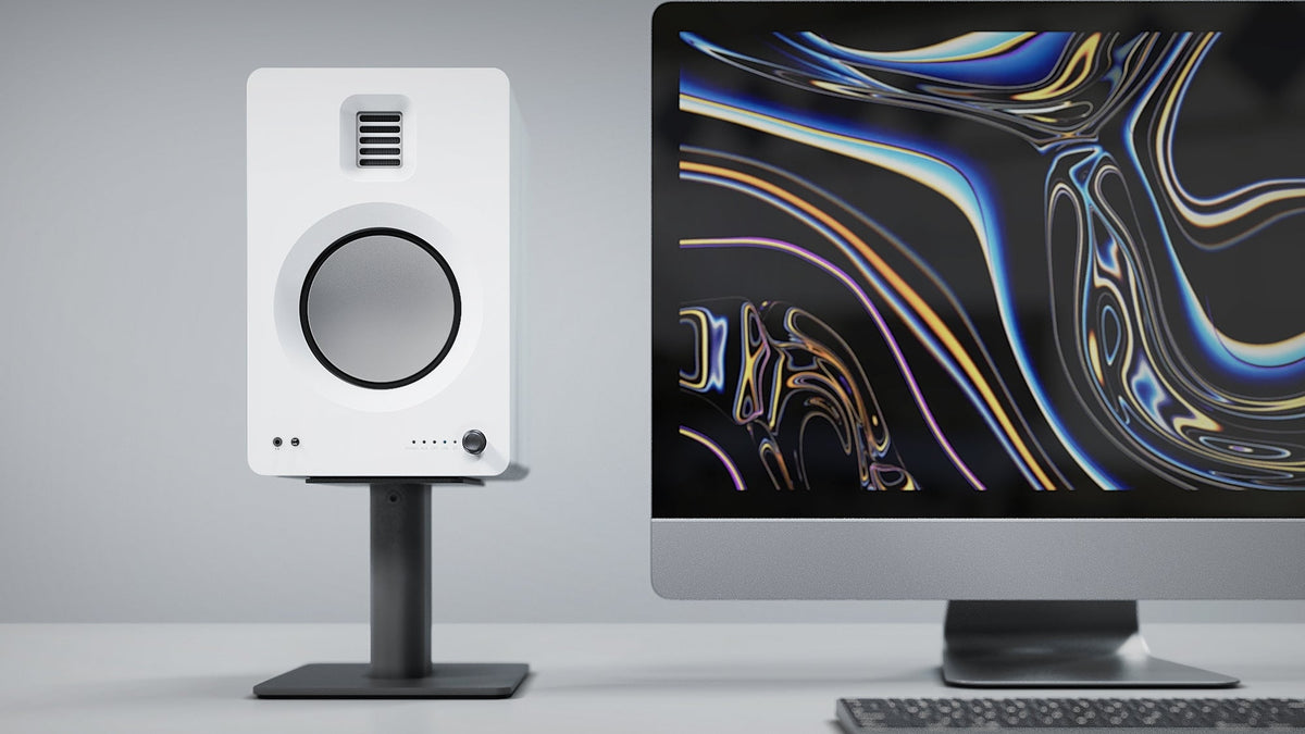 TUK 260W Powered Bookshelf Speakers with Headphone Out, USB Input, Dedicated Phono Pre-amp, Bluetooth - Pair | Matte White