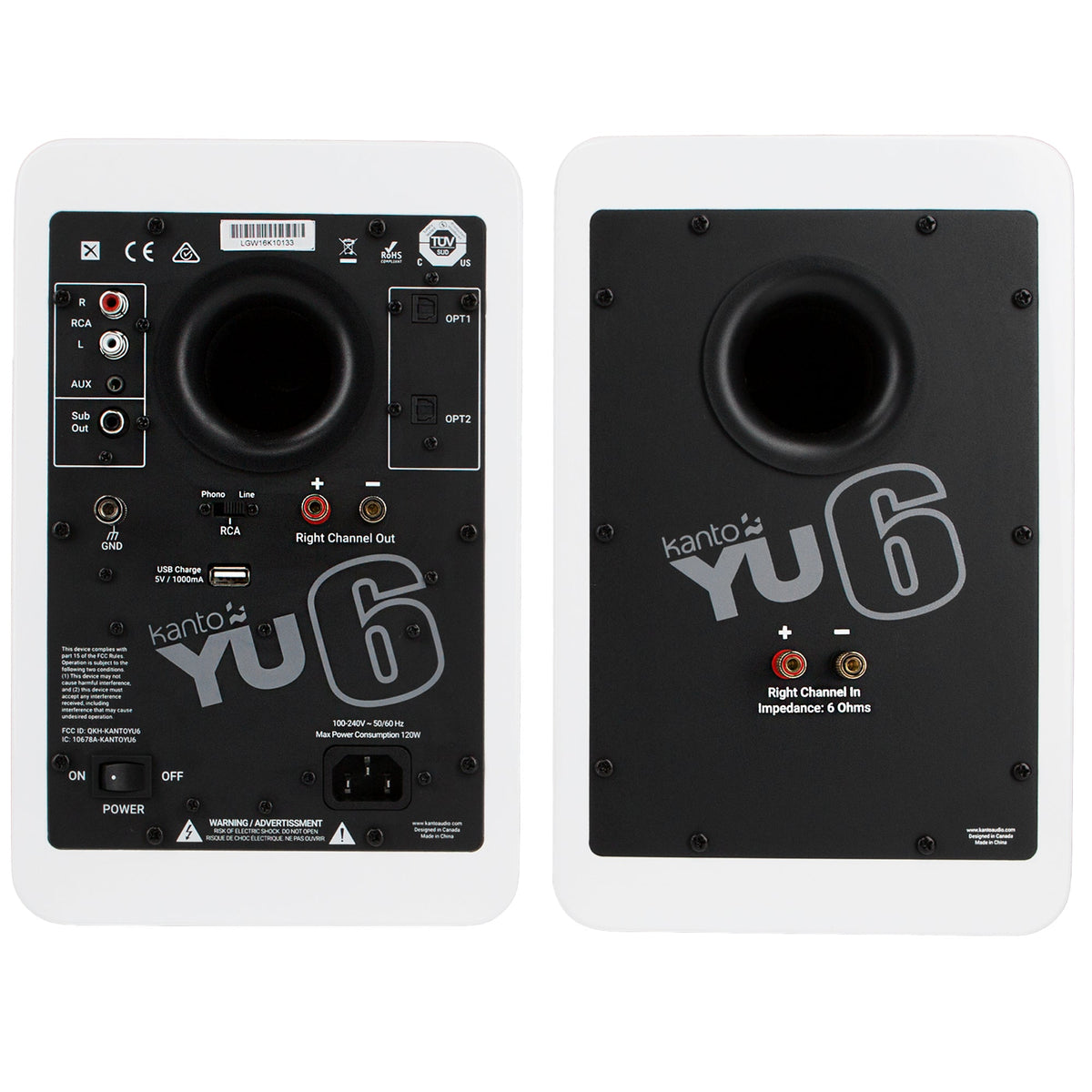 Kanto YU6 Powered Bookshelf Speakers | 200W | Bluetooth® and Phono Preamp | Pair | Matte White