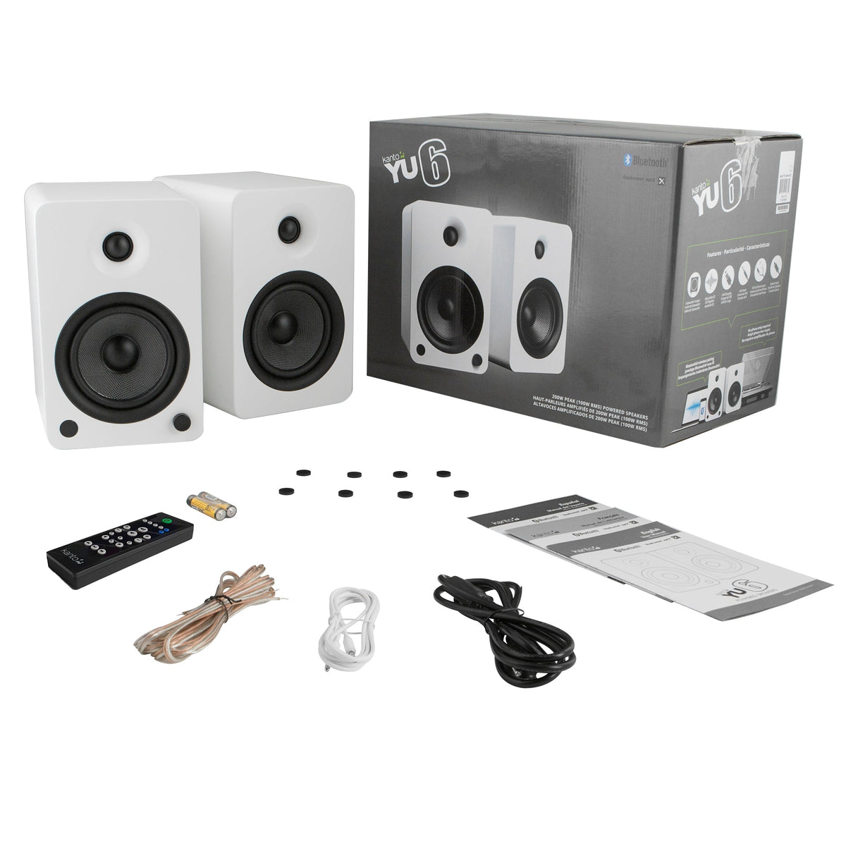 Kanto YU6 Powered Bookshelf Speakers | 200W | Bluetooth® and Phono Preamp | Pair | Matte White