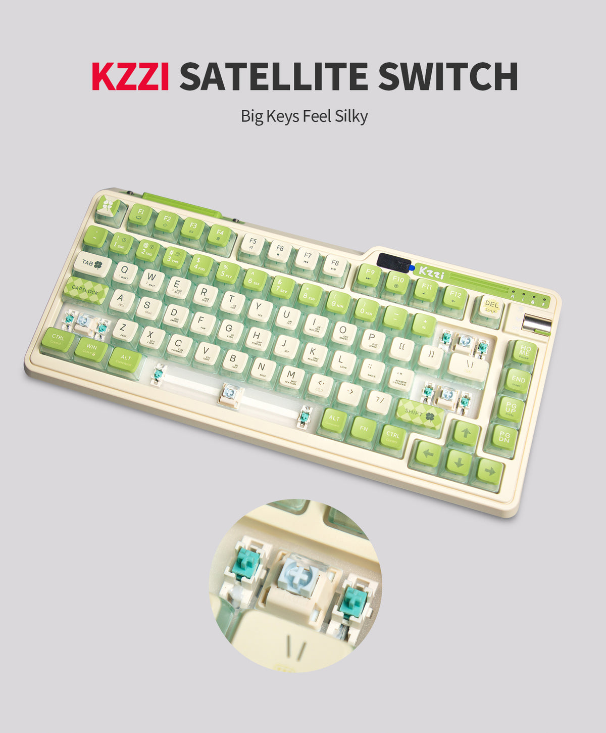 KZZI K75 PRO RGB 75% Wireless Gasket Mechanical Lemon Green Keyboard - Triple Mode, Eternity Tactile Switch