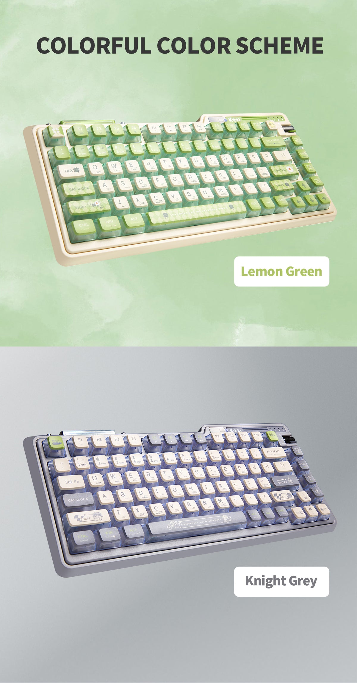 KZZI K75 PRO RGB 75% Wireless Gasket Mechanical Lemon Green Keyboard - Triple Mode, Eternity Tactile Switch