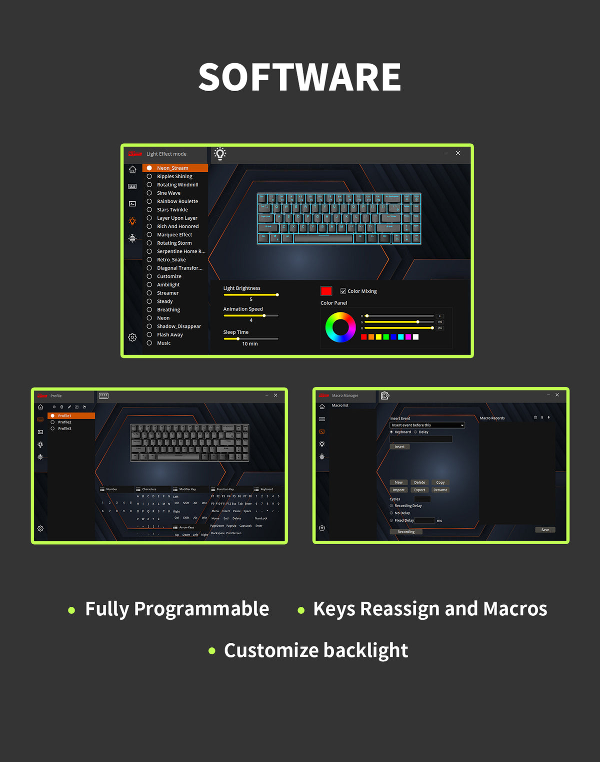 KZZI K75 PRO RGB 75% Wireless Gasket Mechanical Lemon Green Keyboard - Triple Mode, Eternity Tactile Switch