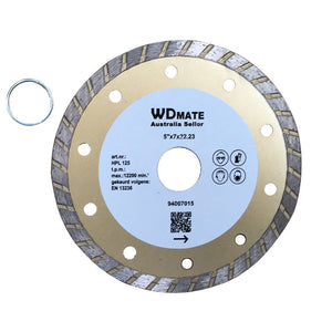 5x 125mm Diamond Cutting Disc | 5" Turbo Circular Saw Blade for Wet/Dry Use | 2.2mm | 22.23mm Arbor