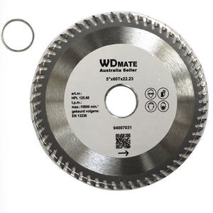 125mm 60T Wood Cutting Disc | 5.0" TCT Circular Saw Blade | ATB Teeth | 22.2/20mm Arbor | Timber