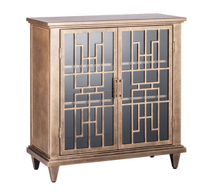 Iron Glass Buffet Sideboard Cabinet with 3-Level Storage in Brass Finish
