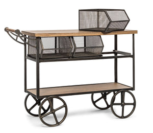Retro Wooden Kitchen Island Trolley with Storage Drawers on Wheels