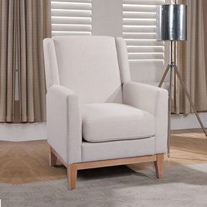 Beige Upholstered Fabric Arm Chair With Wooden Legs