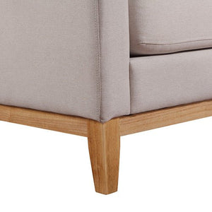 Beige Upholstered Fabric Arm Chair With Wooden Legs