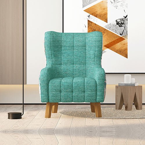 Designer Printed Fabric Arm Chair With Wooden Leg
