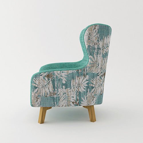 Designer Printed Fabric Arm Chair With Wooden Leg