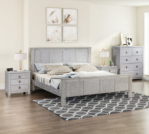 4-Piece Bedroom Suite in Queen Size White Ash Color - Bed, Bedside Table, Tallboy