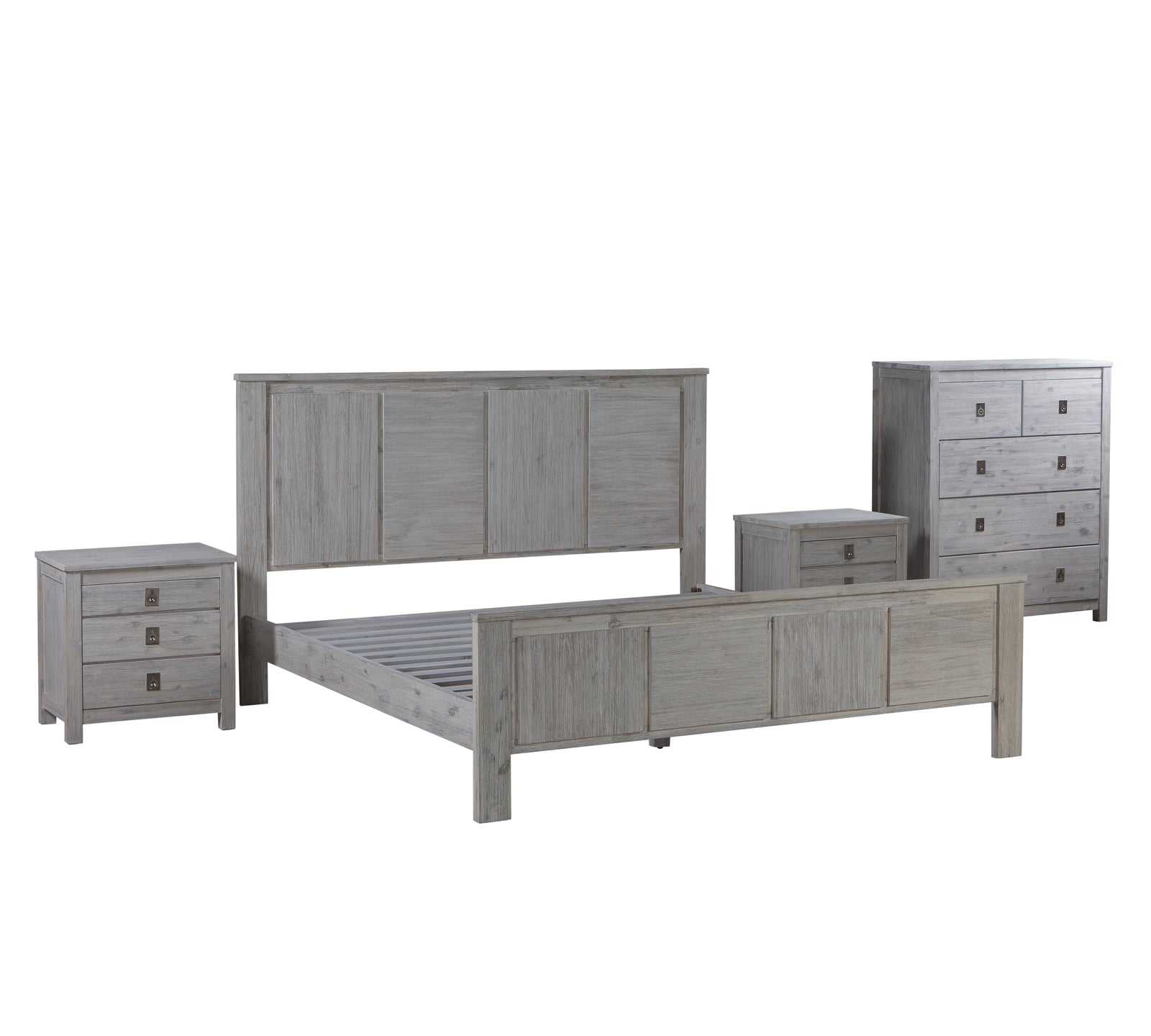 4-Piece Bedroom Suite in Queen Size White Ash Color - Bed, Bedside Table, Tallboy