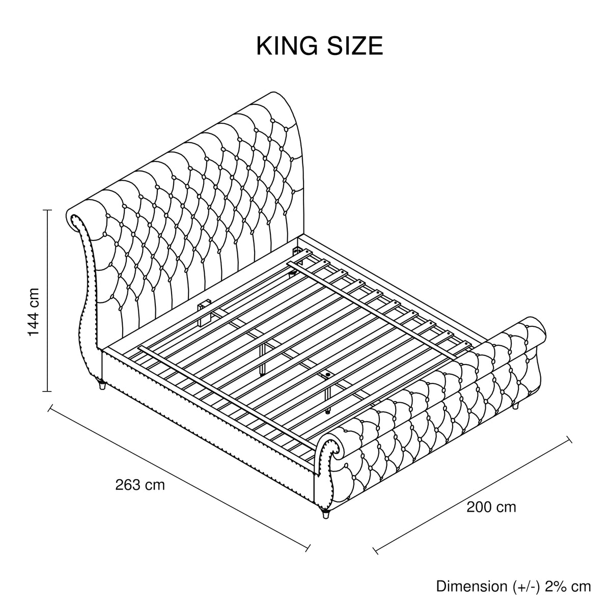 King Size Sleigh Bedframe with Grey Velvet Upholstery