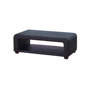 Black Upholstered Leather Coffee Table With Open Storage
