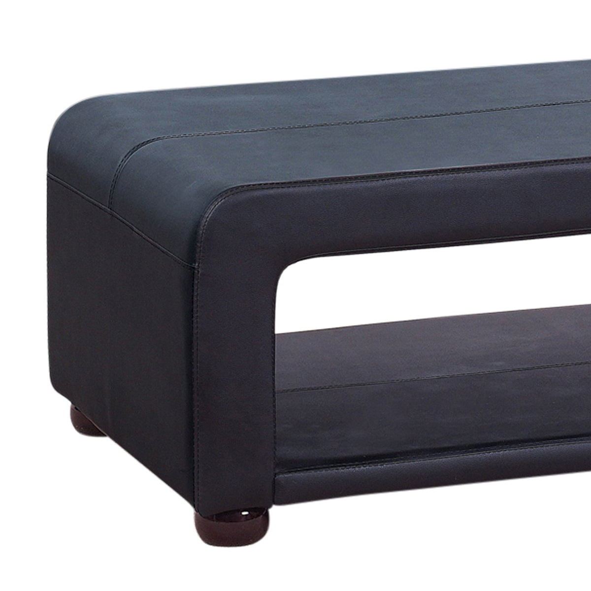 Black Upholstered Leather Coffee Table With Open Storage