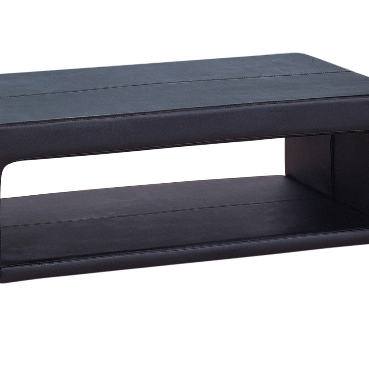 Black Upholstered Leather Coffee Table With Open Storage