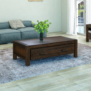 Solid Acacia Wood Coffee Table | Chocolate Finish | 1-Drawer Storage