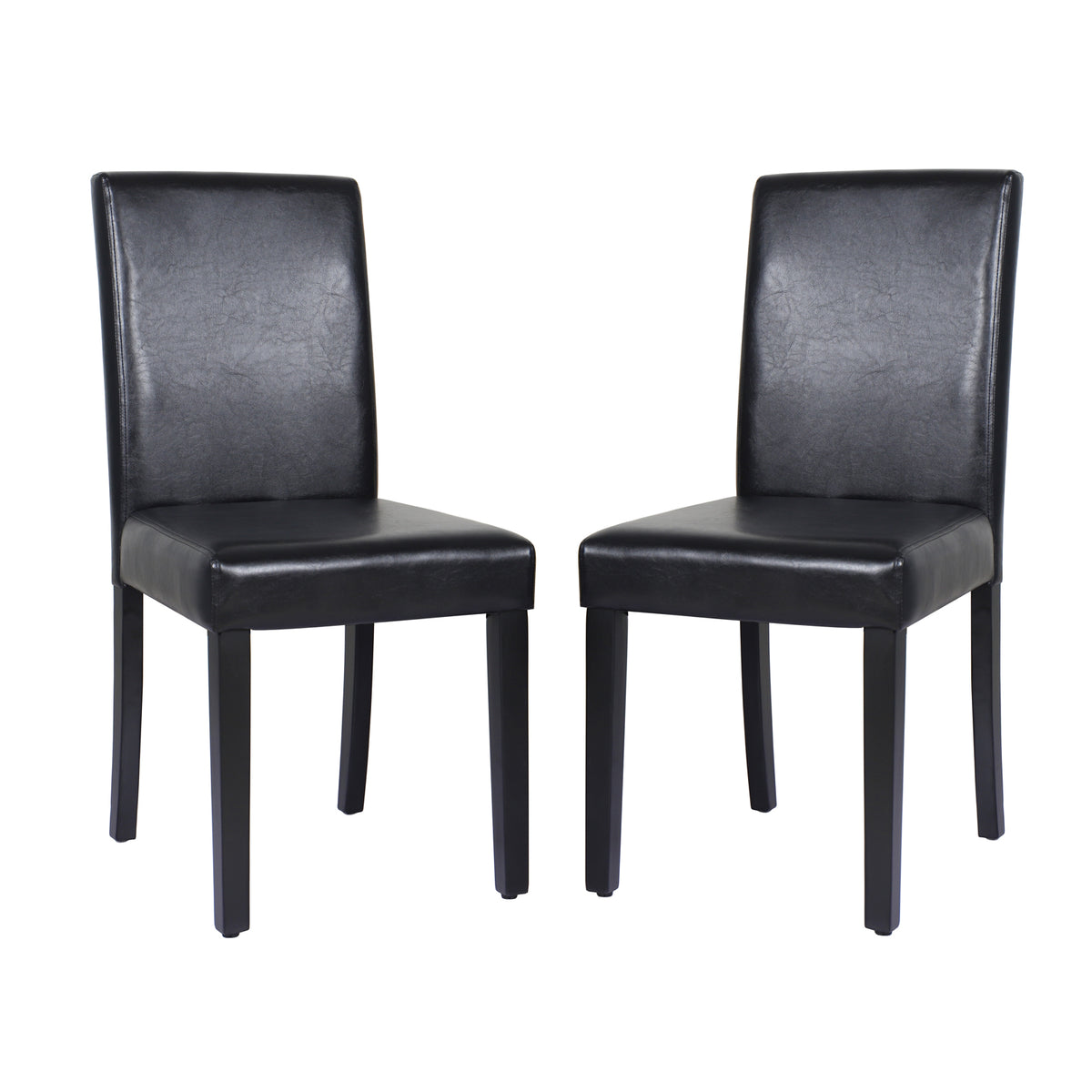 Set of 2 Black Leatherette Dining Chairs with Pine Legs