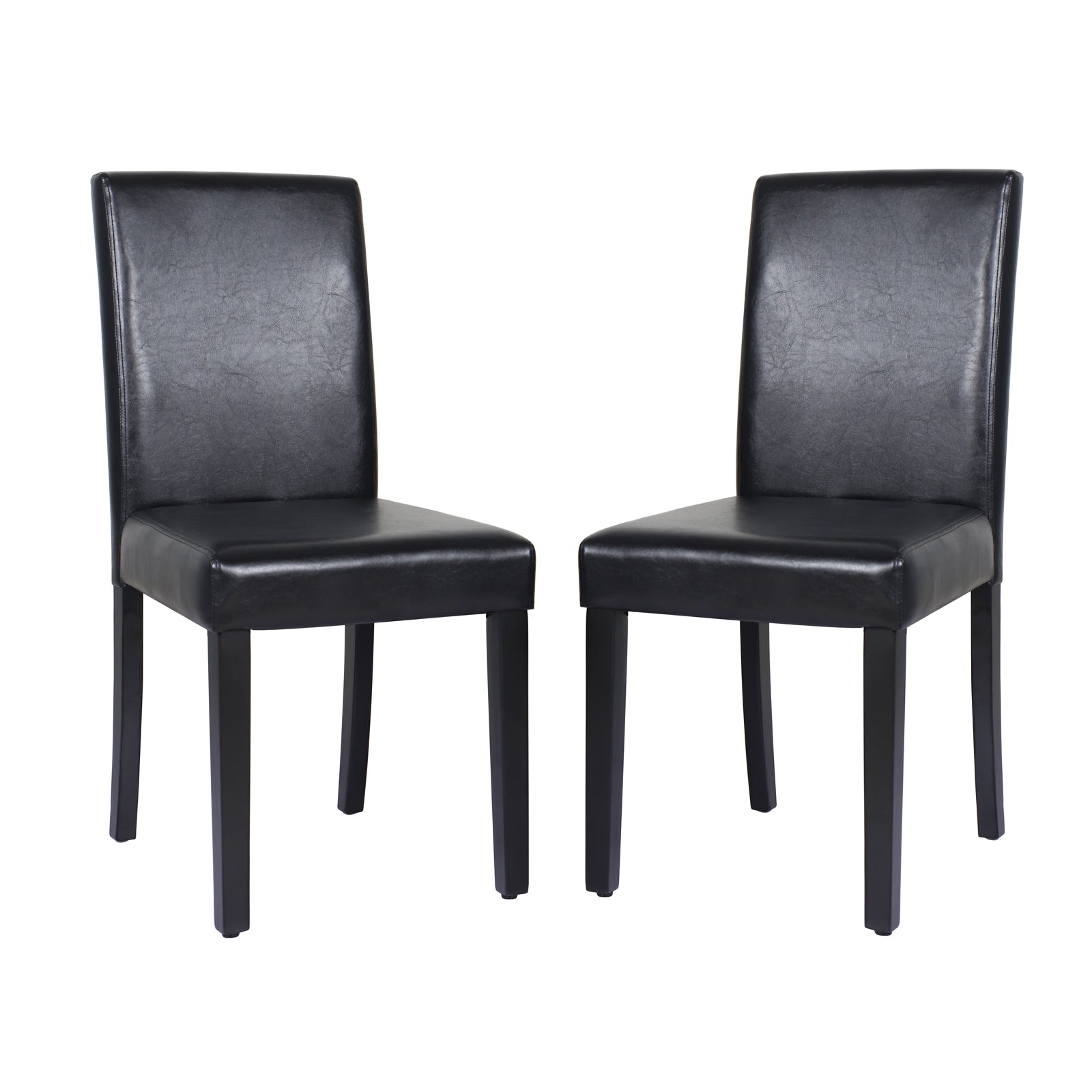 Set of 2 Black Leatherette Dining Chairs with Pine Legs