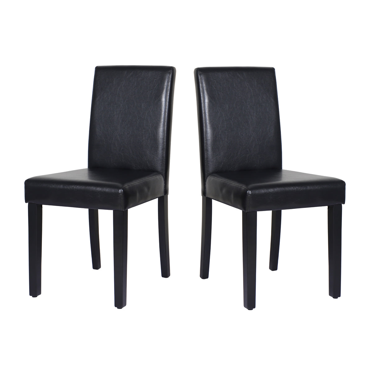 Set of 2 Black Leatherette Dining Chairs with Pine Legs