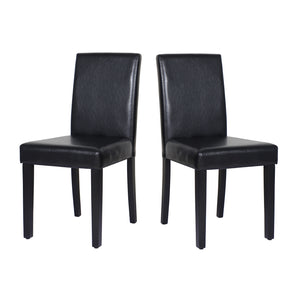 Set of 2 Black Leatherette Dining Chairs with Pine Legs