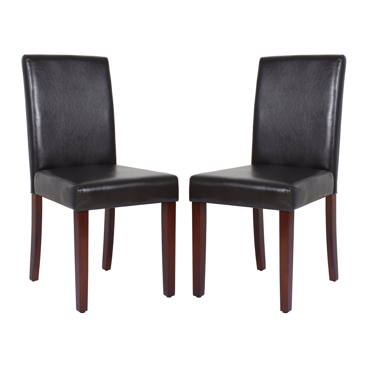 2x Wooden Frame Dining Chairs - Brown Leatherette | Solid Pine Legs